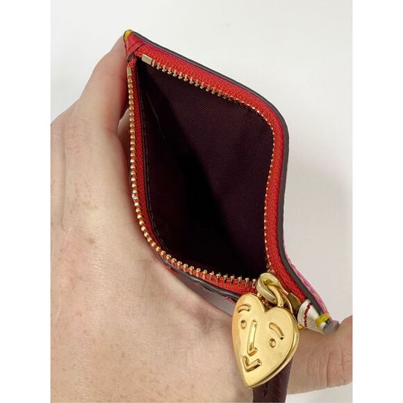 Tory Burch Perry Patchwork Hearts Card Case Zip Wallet ID - Picture 6 of 7